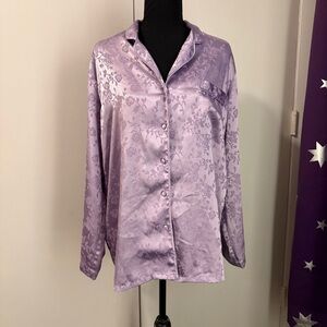 Victorias Secret Purple Satin Pajama Sleep Shirt Button Up Women’s Size Medium